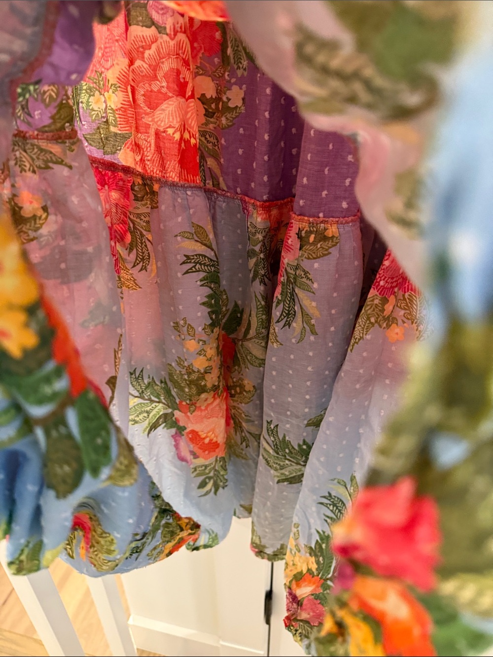 FARM Rio Boho Tiered Floral Maxi Skirt in Pastel Patchwork - Picture 4 of 6